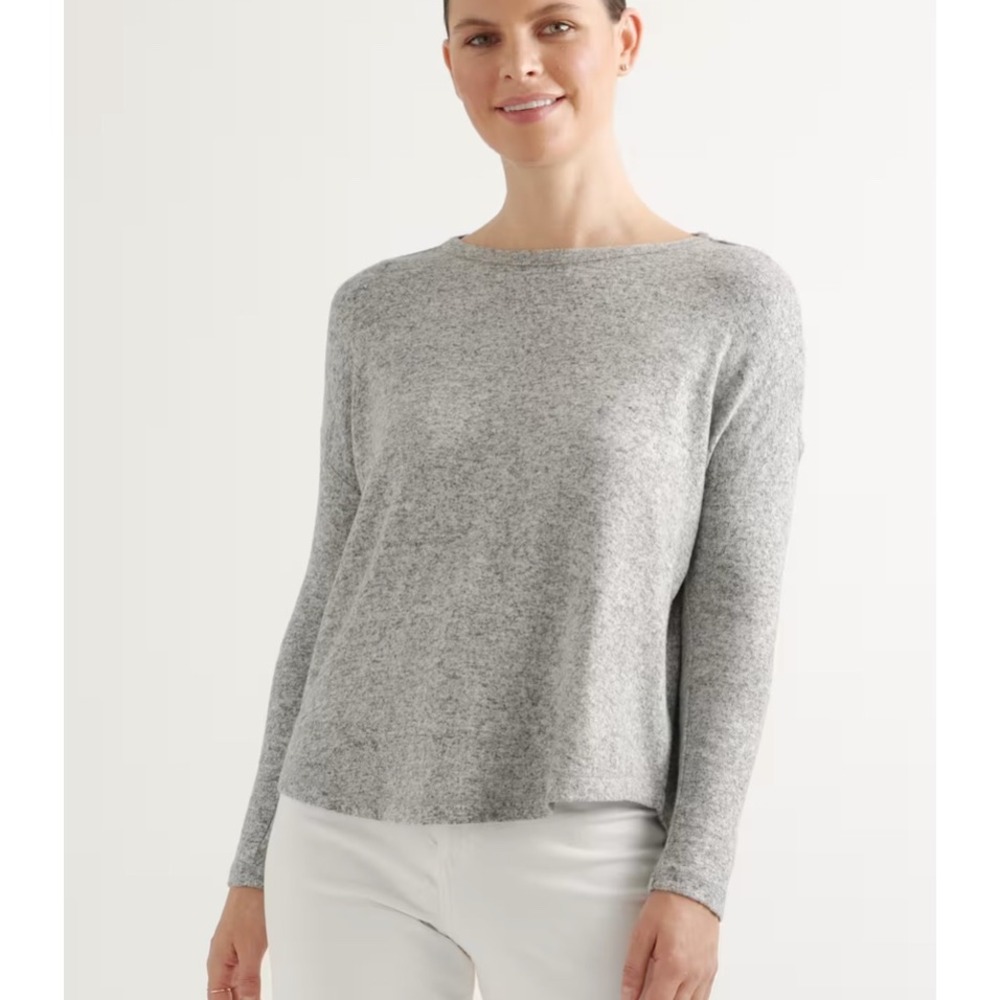 Quince Brushed Lounge Tee Heather Gray Crewneck High Low Hem Small